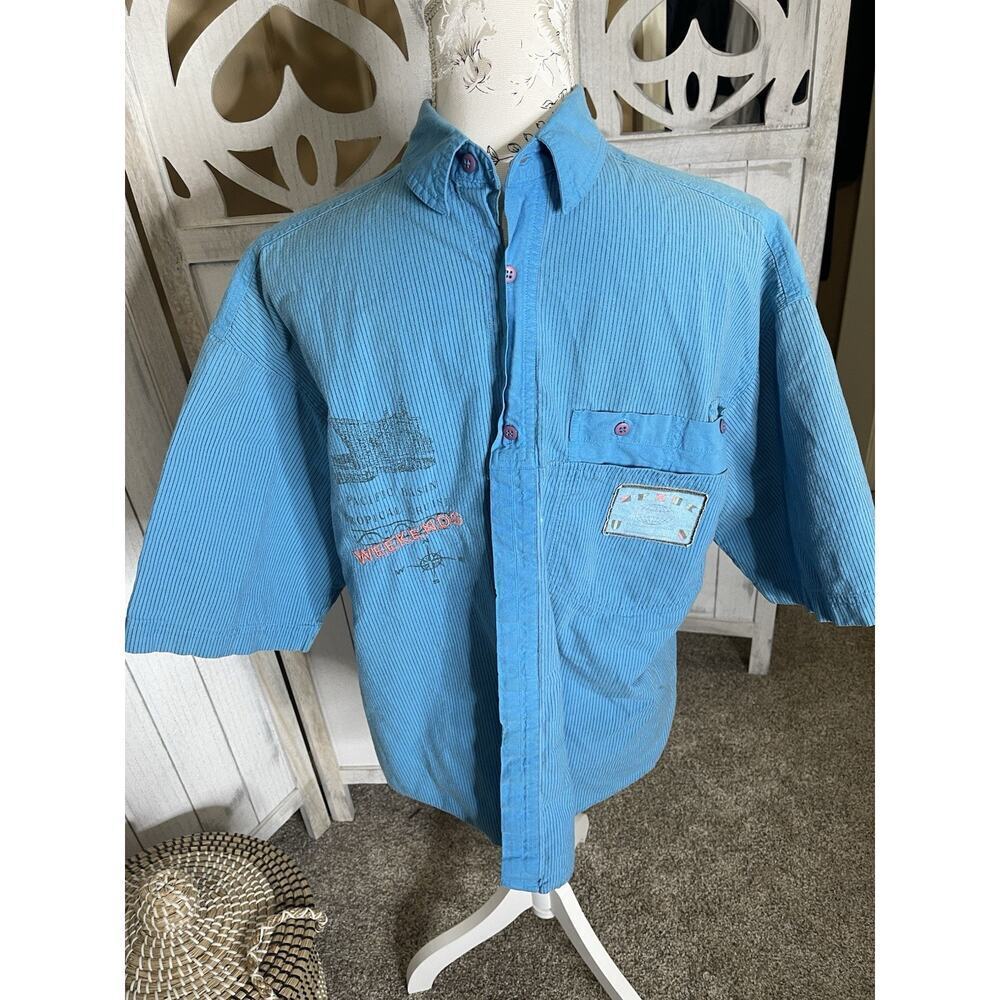 Weekends Vintage 90s 80s Patches Nautical Casual Shirt Button Up Size Small